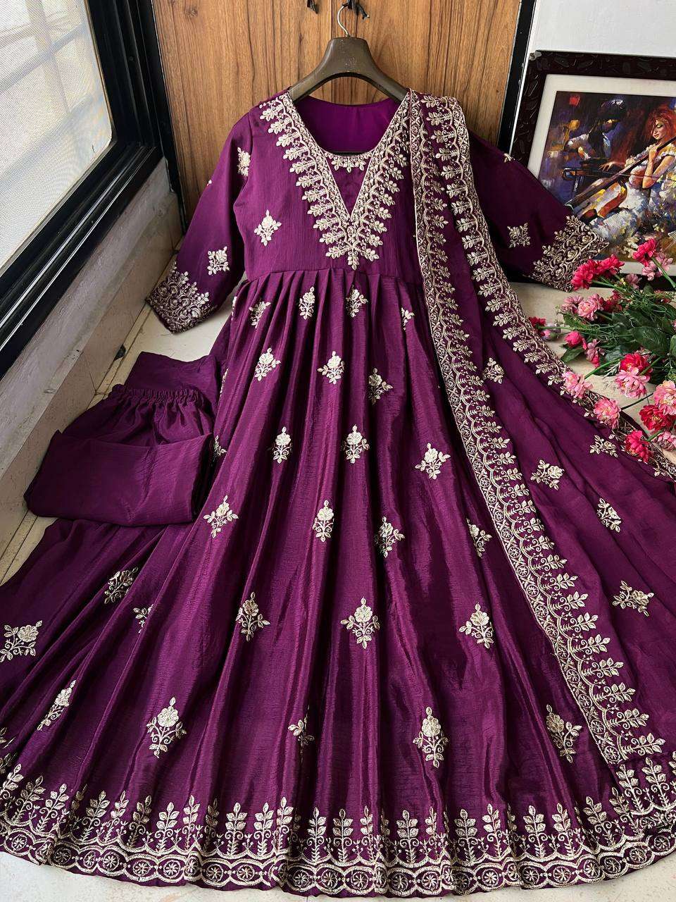 Chinon Silk Kesh149 1221 Gowns  Embroidered Anarkali Party Long Gowns