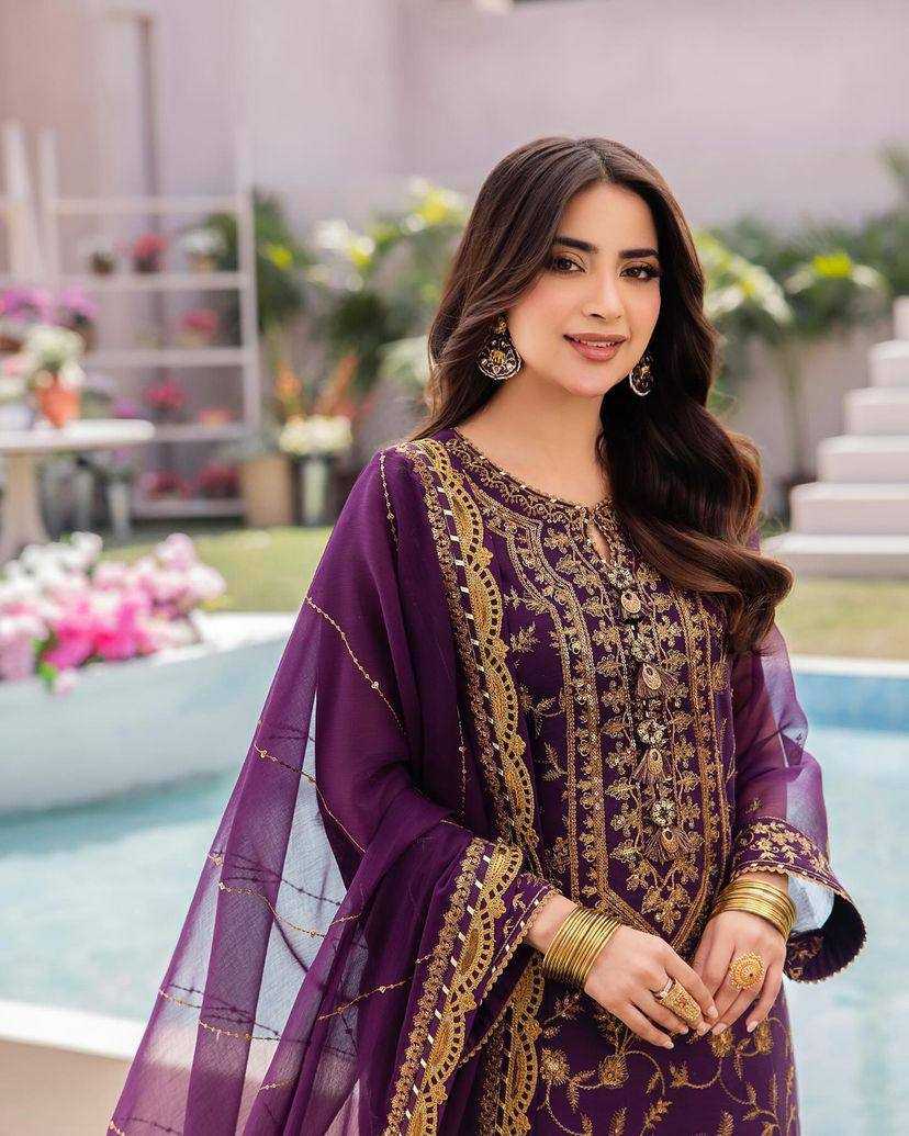 Chinon Silk Kesh149 1230 Suits & Dresses  Embroidery Palazzo Ladies Silk Zari Work Suits