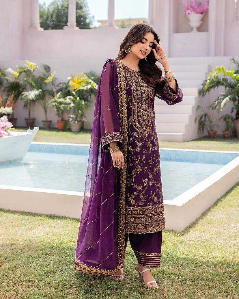 Chinon Silk Kesh149 1230 Suits & Dresses  Embroidery Palazzo Ladies Silk Zari Work Suits