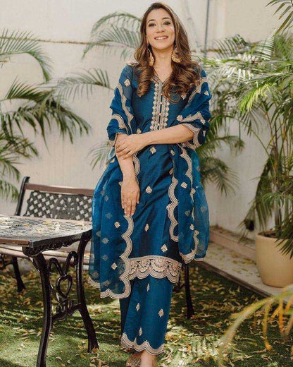 Chinon Silk Kesh149 1259 Suits & Dresses  Embroidery Palazzo Ladies Silk Suits Zari Work Suits