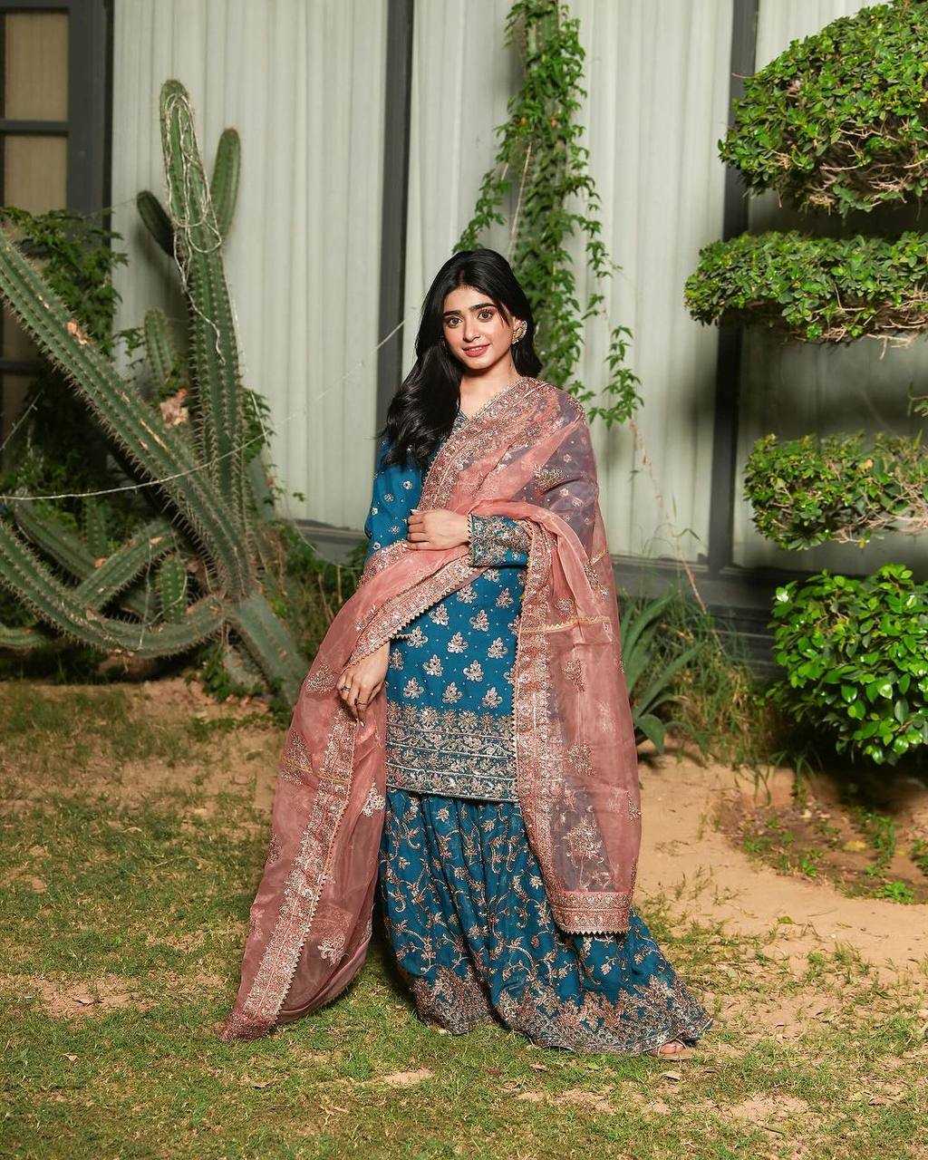 Chinon Silk Kesh149 1264 Suits & Dresses  Sharara Salwar Embroidery Ladies Silk Wedding Suits