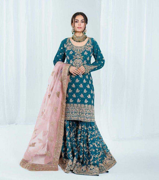 Chinon Silk Kesh149 1264 Suits & Dresses  Sharara Salwar Embroidery Ladies Silk Wedding Suits