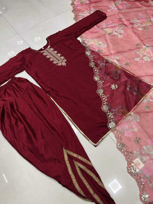 Chinon Silk Kesh149 1281 Suits & Dresses  Embroidery Ladies Salwar Ladies Silk Dhoti Salwar Punjabi Suits