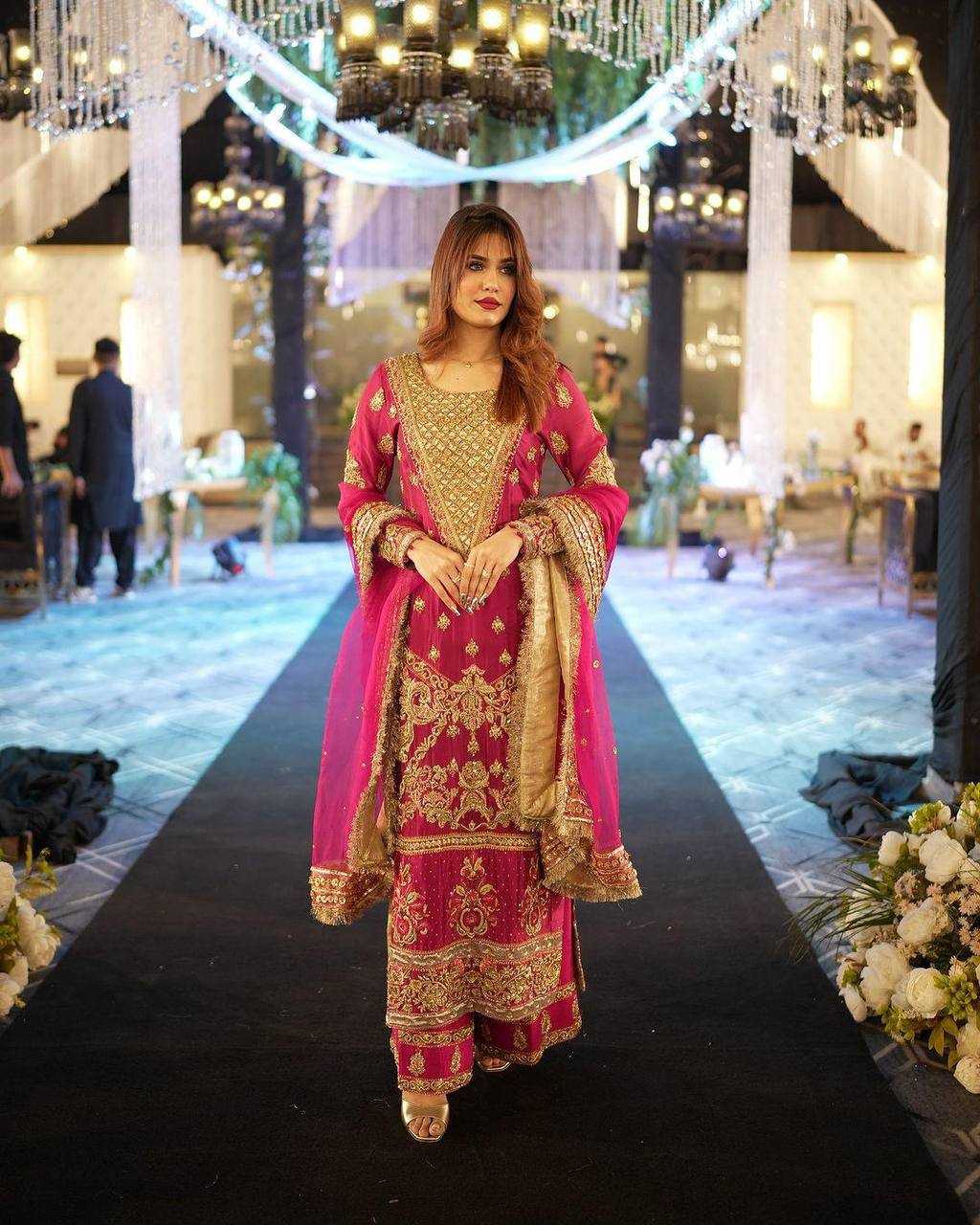 Chinon Silk Kesh149 1305 Suits & Dresses Islamic Clothing  Pakistani Embroidery Palazzo Ladies Silk Zari Work Suits