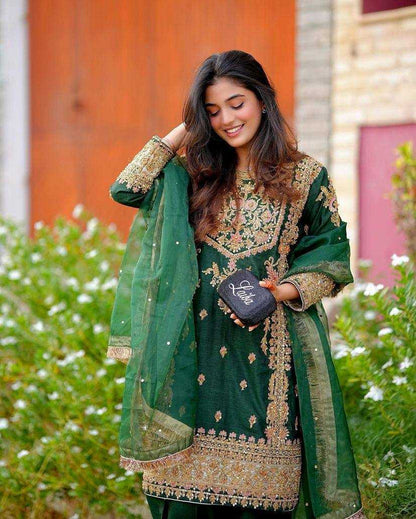 Chinon Silk Kesh149 1310 Suits & Dresses  Ladies Pakistani Embroidery Ladies Silk Palazzo Suits