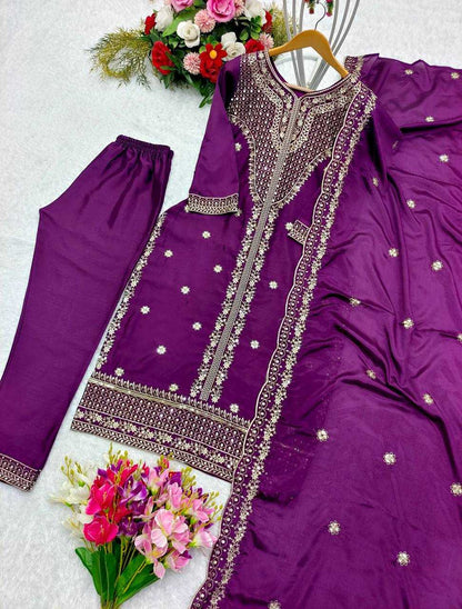 Chinon Silk Kesh156 1100 Suits & Dresses  Ladies Embroidery Ladies Silk Zari Work Suits