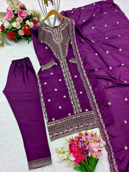 Chinon Silk Kesh156 1100 Suits & Dresses  Ladies Embroidery Ladies Silk Zari Work Suits