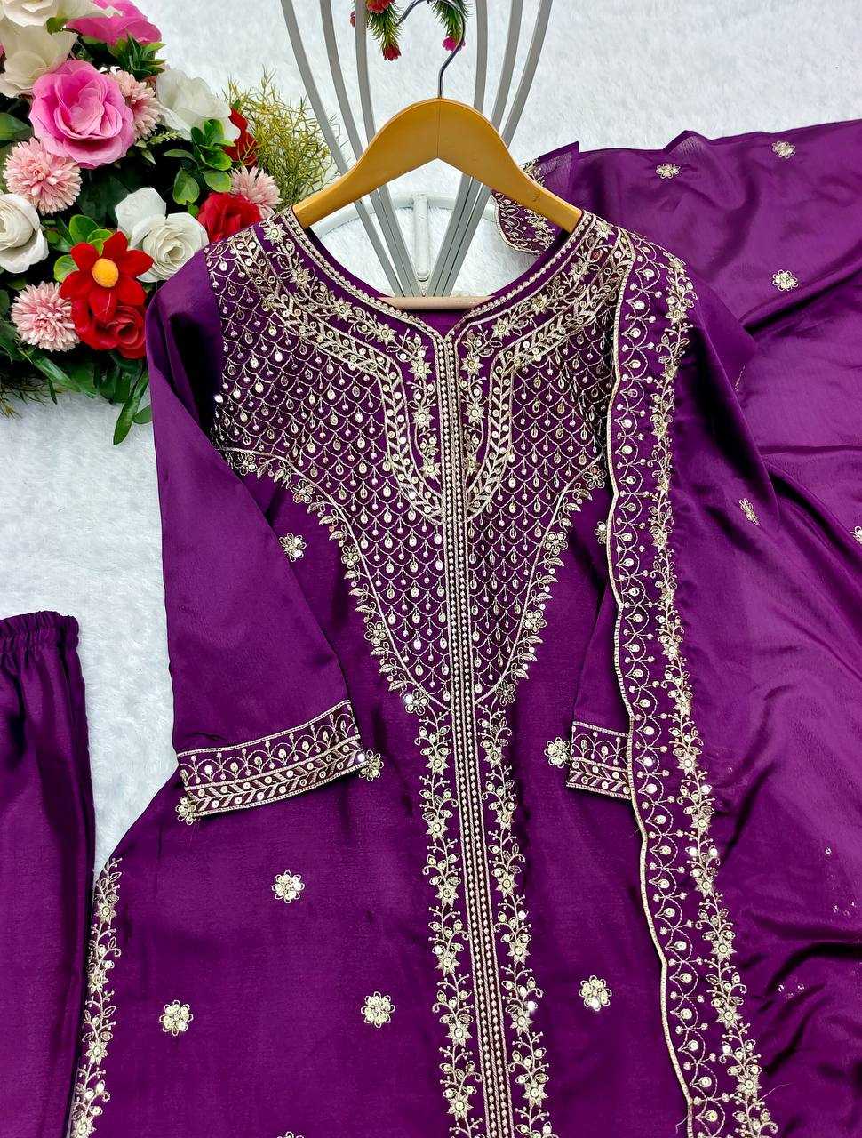 Chinon Silk Kesh156 1100 Suits & Dresses  Ladies Embroidery Ladies Silk Zari Work Suits