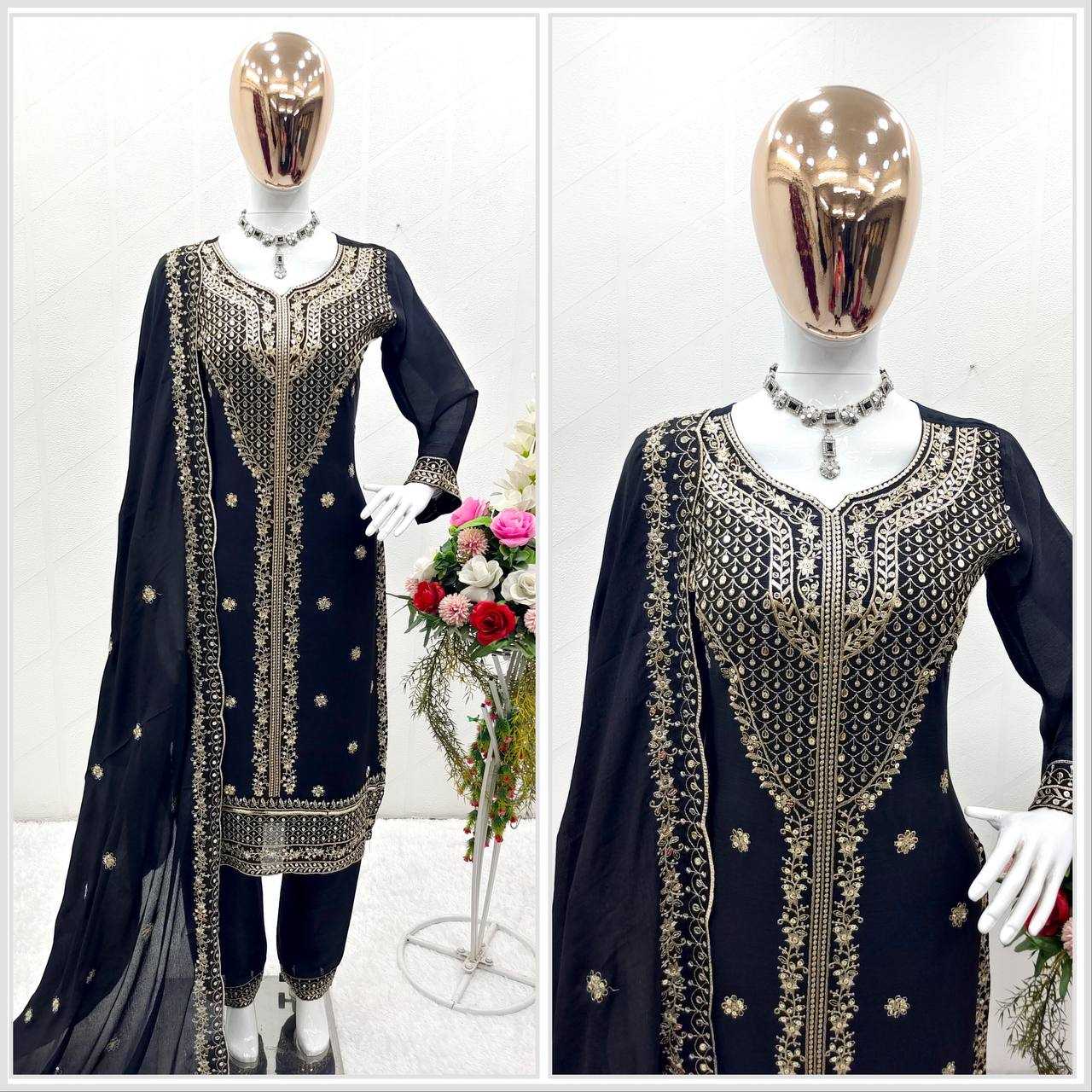 Chinon Silk Kesh156 1100 Suits & Dresses  Ladies Embroidery Ladies Silk Zari Work Suits