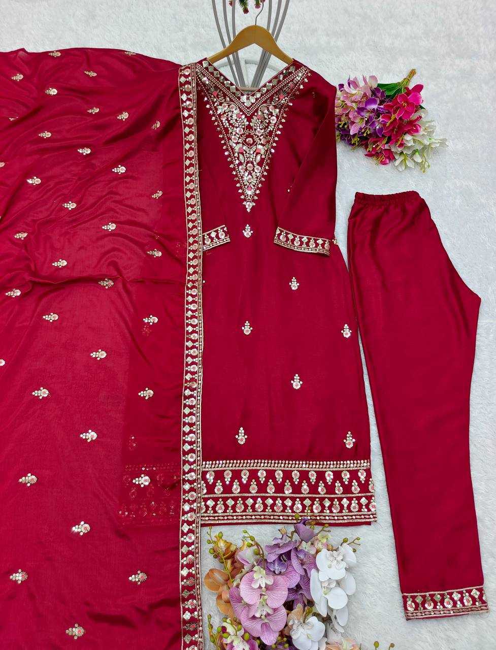 Chinon Silk Kesh156 1107 Suits & Dresses  Ladies Silk Embroidered Ladies Party Wear Suits