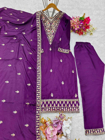 Chinon Silk Kesh156 1107 Suits & Dresses  Ladies Silk Embroidered Ladies Party Wear Suits