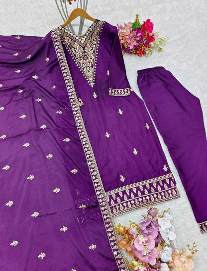 Chinon Silk Kesh156 1107 Suits & Dresses  Ladies Silk Embroidered Ladies Party Wear Suits