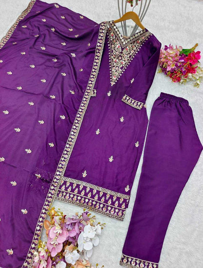 Chinon Silk Kesh156 1107 Suits & Dresses  Ladies Silk Embroidered Ladies Party Wear Suits