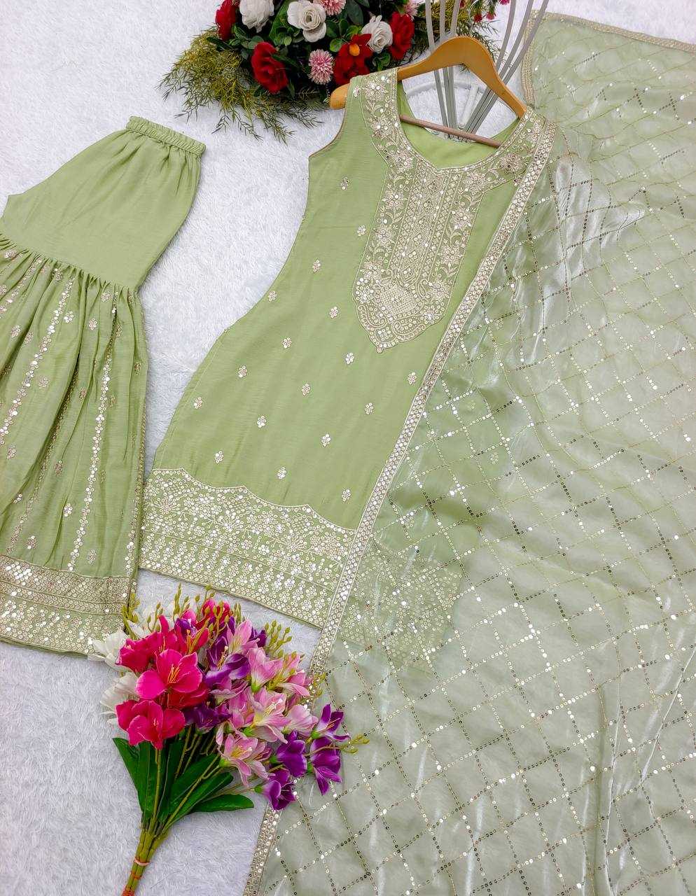 Chinon Silk Kesh156 1110 Suits & Dresses  Sharara Salwar Embroidery Ladies Silk Zari Work Suits