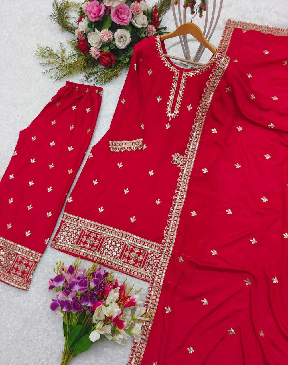 Chinon Silk Kesh156 1120 Suits & Dresses  Ladies Party Wear Ladies Silk Embroidered Palazzo Ladies Suits