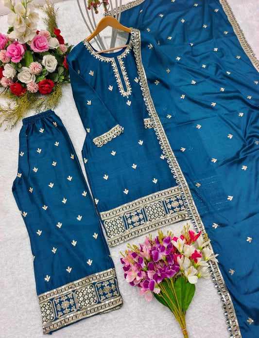 Chinon Silk Kesh156 1120 Suits & Dresses  Ladies Party Wear Ladies Silk Embroidered Palazzo Ladies Suits