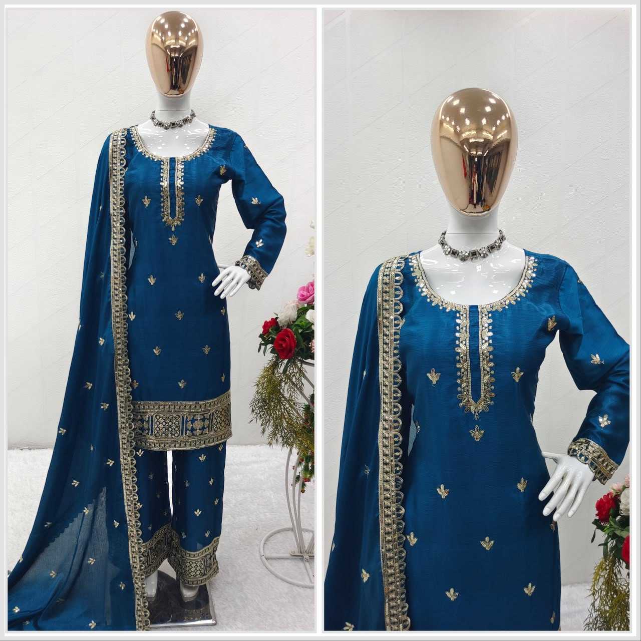 Chinon Silk Kesh156 1120 Suits & Dresses  Ladies Party Wear Ladies Silk Embroidered Palazzo Ladies Suits