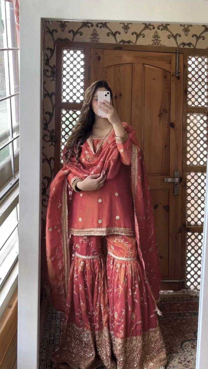 Chinon Silk Kesh156 1121 Suits & Dresses Islamic Clothing  Sharara Salwar Pakistani Embroidery Ladies Silk Suits