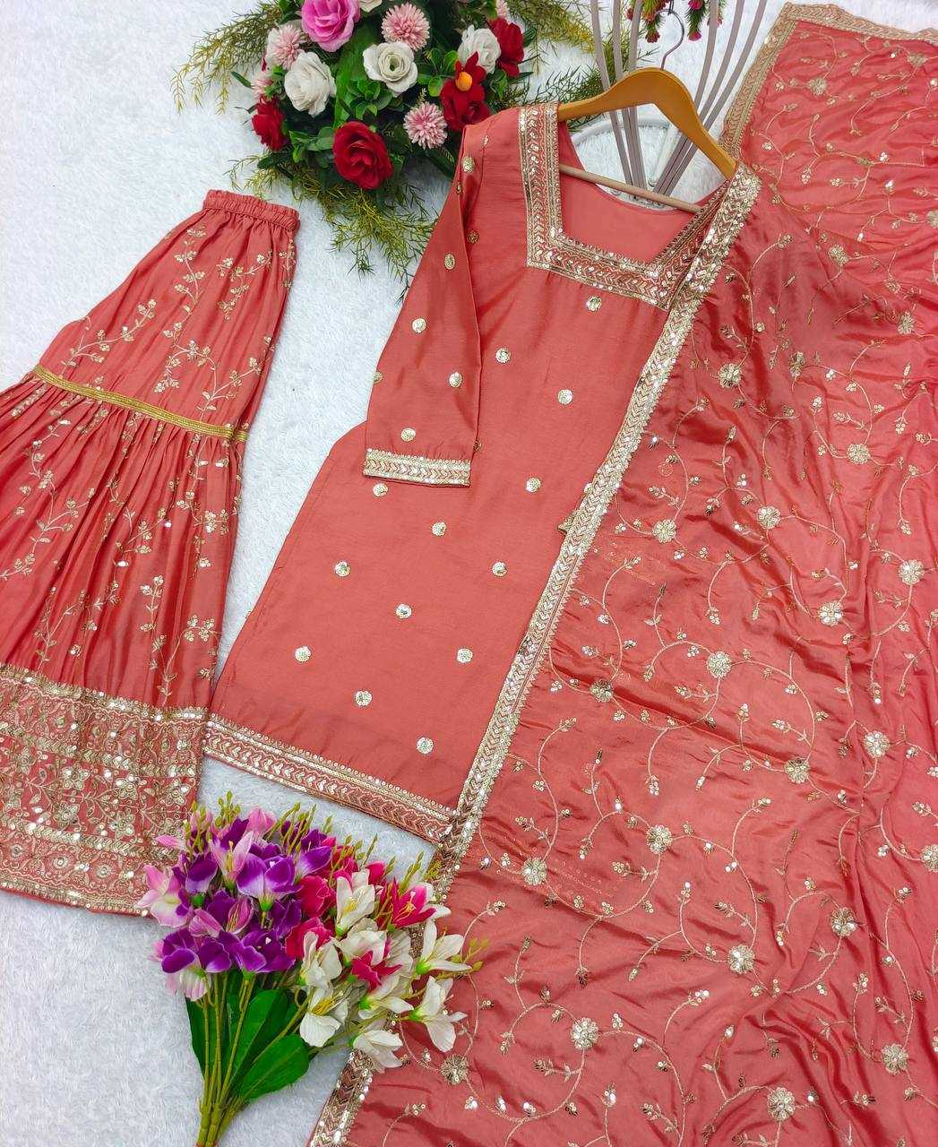 Chinon Silk Kesh156 1121 Suits & Dresses Islamic Clothing  Sharara Salwar Pakistani Embroidery Ladies Silk Suits