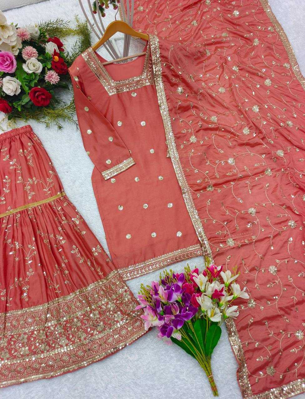 Chinon Silk Kesh156 1121 Suits & Dresses Islamic Clothing  Sharara Salwar Pakistani Embroidery Ladies Silk Suits