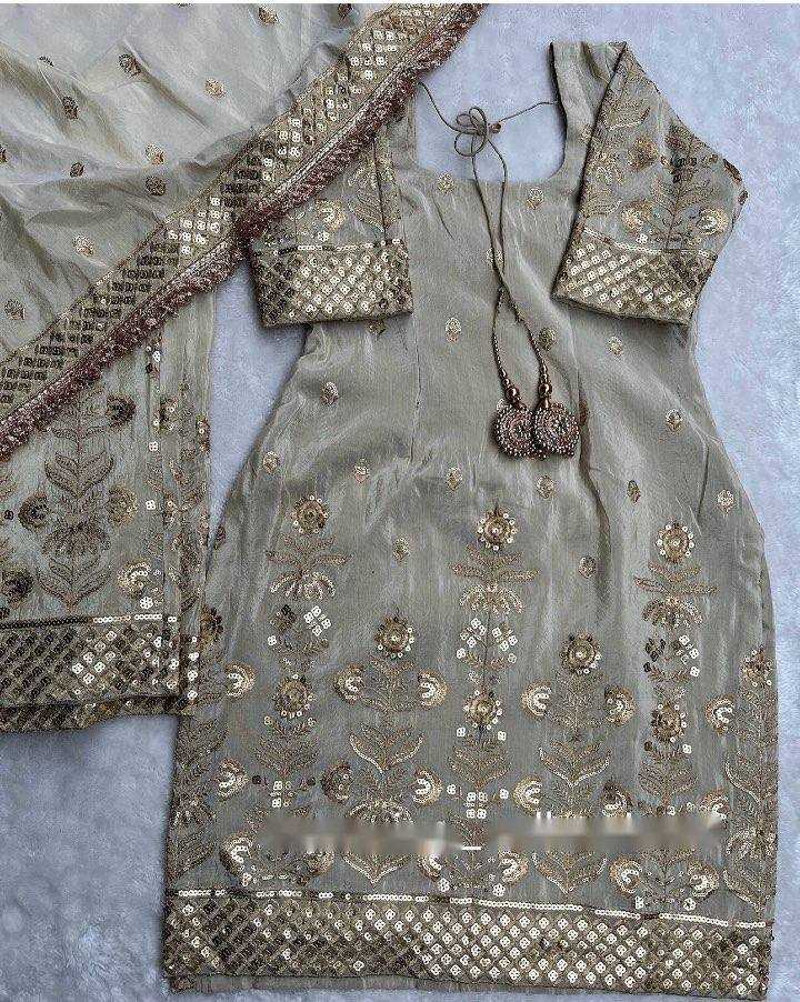 Chinon Silk Kesh156 1124 Suits & Dresses  Embroidered Ladies Silk Zari Work Ladies Party Wear Suits