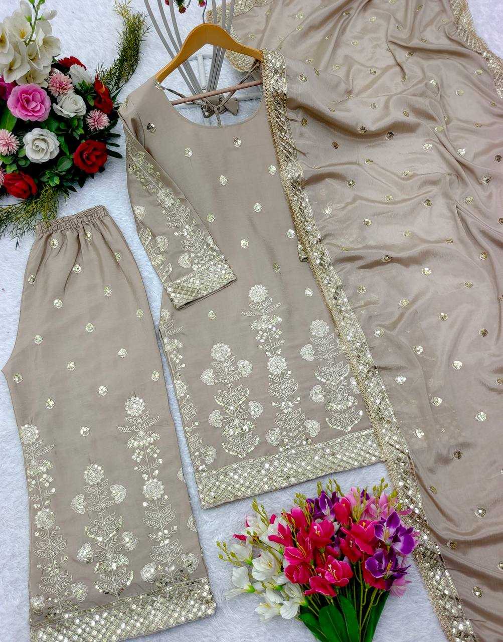 Chinon Silk Kesh156 1124 Suits & Dresses  Embroidered Ladies Silk Zari Work Ladies Party Wear Suits