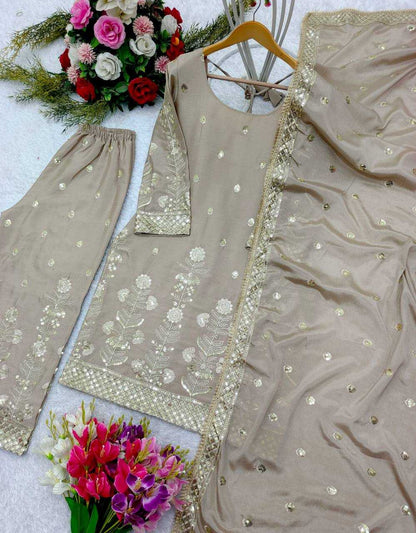 Chinon Silk Kesh156 1124 Suits & Dresses  Embroidered Ladies Silk Zari Work Ladies Party Wear Suits