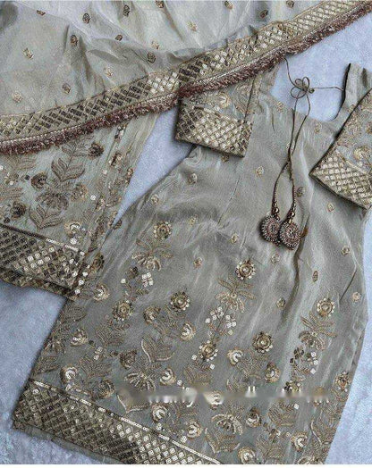 Chinon Silk Kesh156 1124 Suits & Dresses  Embroidered Ladies Silk Zari Work Ladies Party Wear Suits