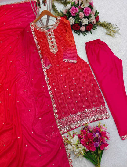 Chinon Silk Kesh156 1129 Suits & Dresses  Printed Ladies Silk Embroidered Ladies Suits