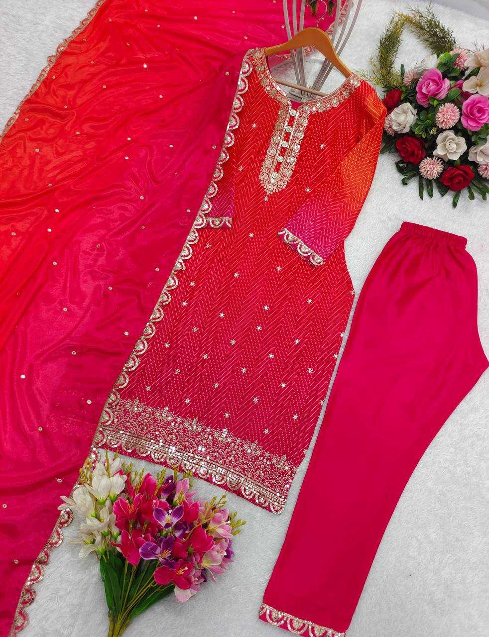 Chinon Silk Kesh156 1129 Suits & Dresses  Printed Ladies Silk Embroidered Ladies Suits