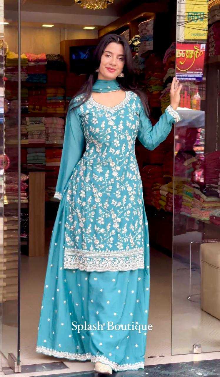 Chinon Silk Kesh156 1130 Suits & Dresses  Ladies Silk Embroidered Ladies Party Wear Palazzo Ladies Suits