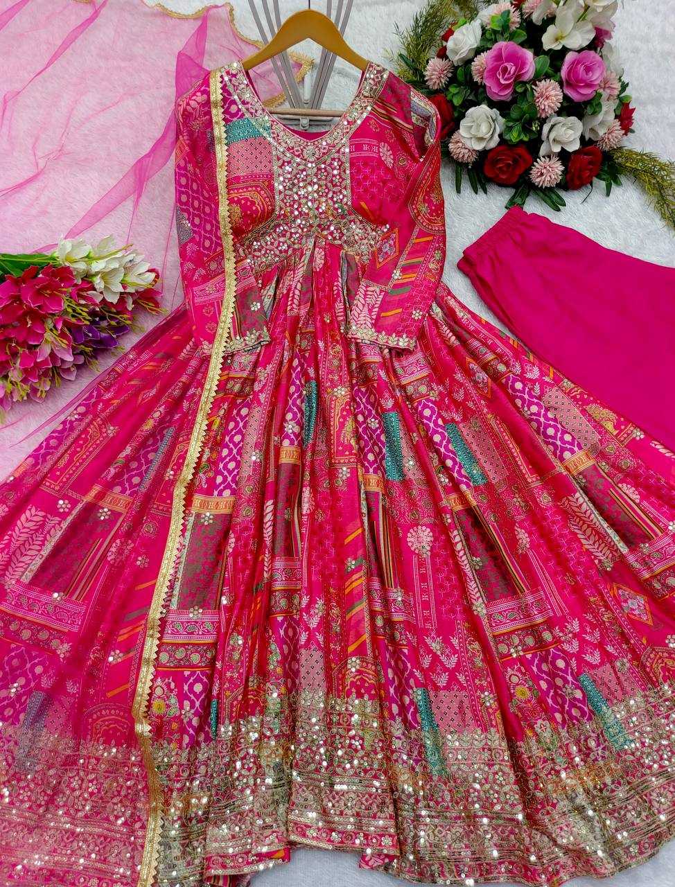 Chinon Silk Kesh156 1132 Gowns  Printed Fancy Embroidery Anarkali Long Diwali Collections Gowns