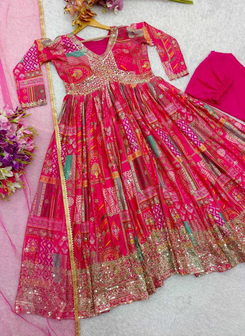 Chinon Silk Kesh156 1132 Gowns  Printed Fancy Embroidery Anarkali Long Diwali Collections Gowns