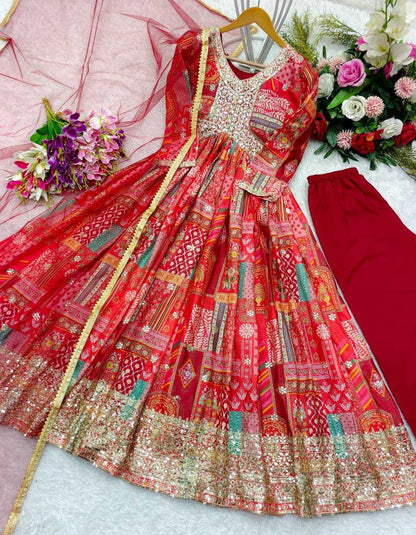 Chinon Silk Kesh156 1132 Gowns  Printed Fancy Embroidery Anarkali Long Diwali Collections Gowns