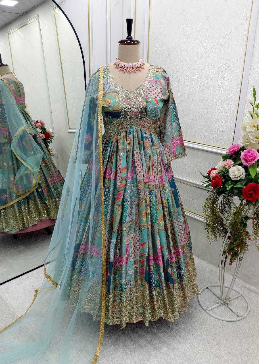 Chinon Silk Kesh156 1132 Gowns  Printed Fancy Embroidery Anarkali Long Diwali Collections Gowns