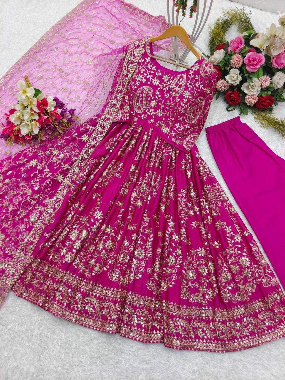 Chinon Silk Kesh156 8044 Gowns  Embroidery Anarkali Long Work Wedding Gowns