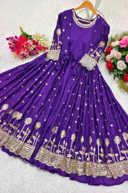 Chinon Silk Kesh156 8057 Gowns  Fancy Embroidery Party Wedding Diwali Collections Gowns