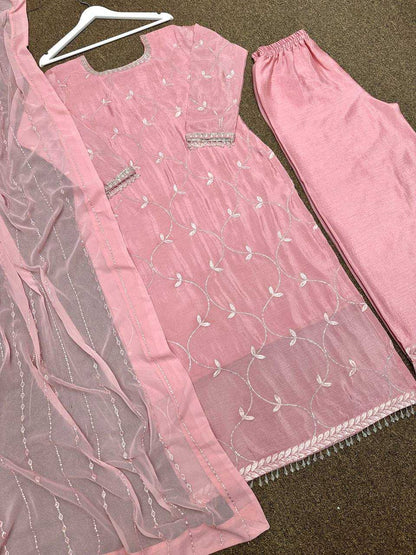 Chinon Silk Kesh157 1630 Suits & Dresses Islamic Clothing  Pakistani Embroidery Ladies Silk Suits