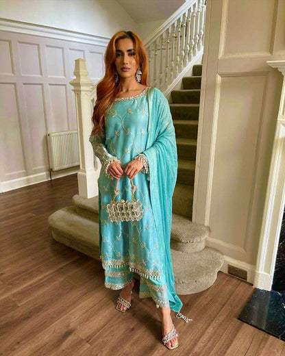 Chinon Silk Kesh157 1630 Suits & Dresses Islamic Clothing  Pakistani Embroidery Ladies Silk Suits