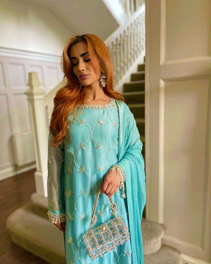 Chinon Silk Kesh157 1630 Suits & Dresses Islamic Clothing  Pakistani Embroidery Ladies Silk Suits