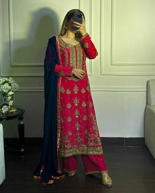 Chinon Silk Kesh157 1639 Suits & Dresses Islamic Clothing  Pakistani Embroidery Ladies Silk Wedding Suits