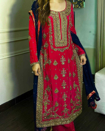 Chinon Silk Kesh157 1639 Suits & Dresses Islamic Clothing  Pakistani Embroidery Ladies Silk Wedding Suits