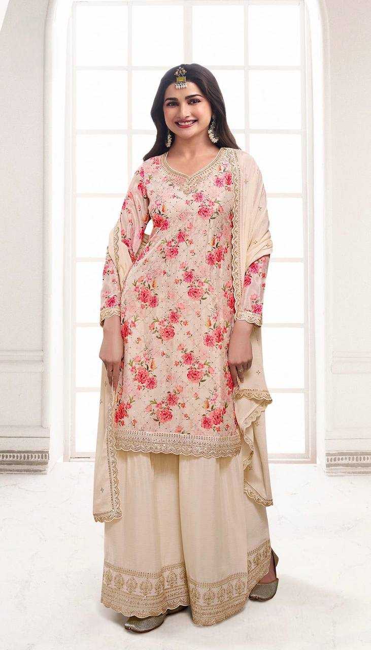 Chinon Silk Kesh157 1645 Suits & Dresses  Embroidery Palazzo Ladies Silk Suits