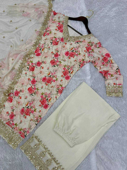 Chinon Silk Kesh157 1645 Suits & Dresses  Embroidery Palazzo Ladies Silk Suits