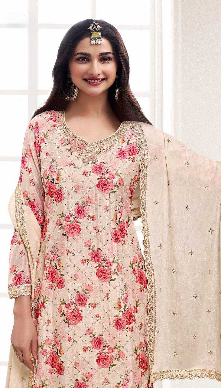 Chinon Silk Kesh157 1645 Suits & Dresses  Embroidery Palazzo Ladies Silk Suits