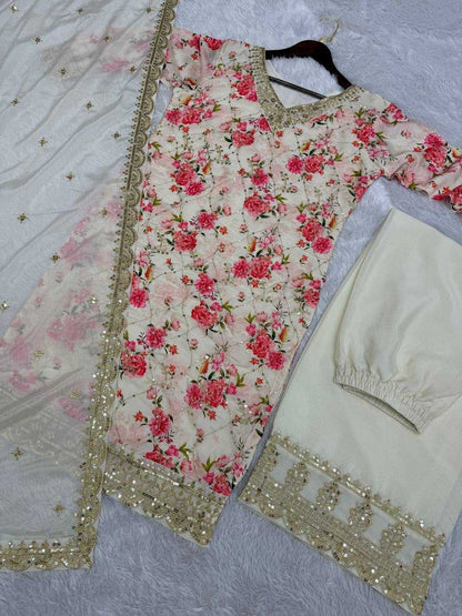 Chinon Silk Kesh157 1645 Suits & Dresses  Embroidery Palazzo Ladies Silk Suits