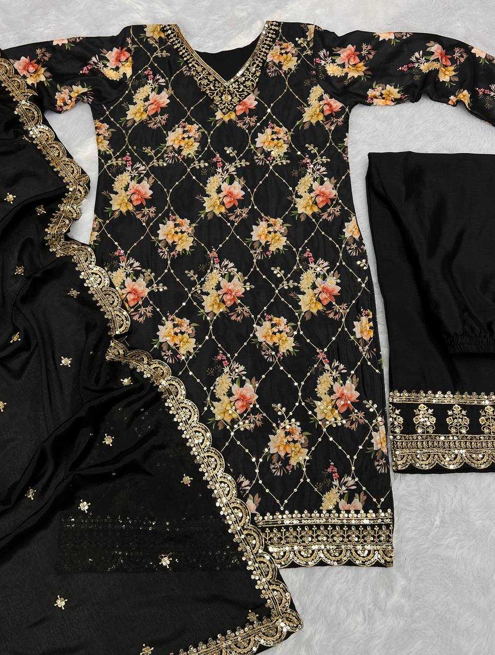 Chinon Silk Kesh157 1645 Suits & Dresses  Embroidery Palazzo Ladies Silk Suits