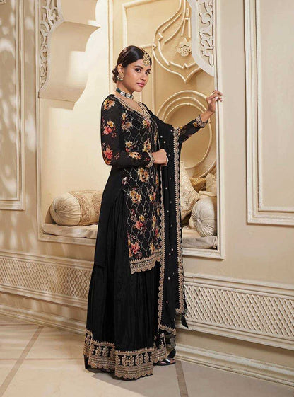 Chinon Silk Kesh157 1645 Suits & Dresses  Embroidery Palazzo Ladies Silk Suits