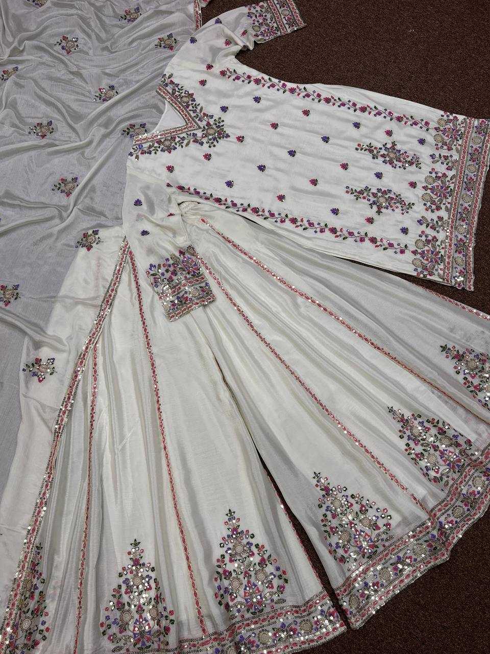 Chinon Silk Kesh157 1654 Suits & Dresses  Embroidery Palazzo Ladies Silk Wedding Suits