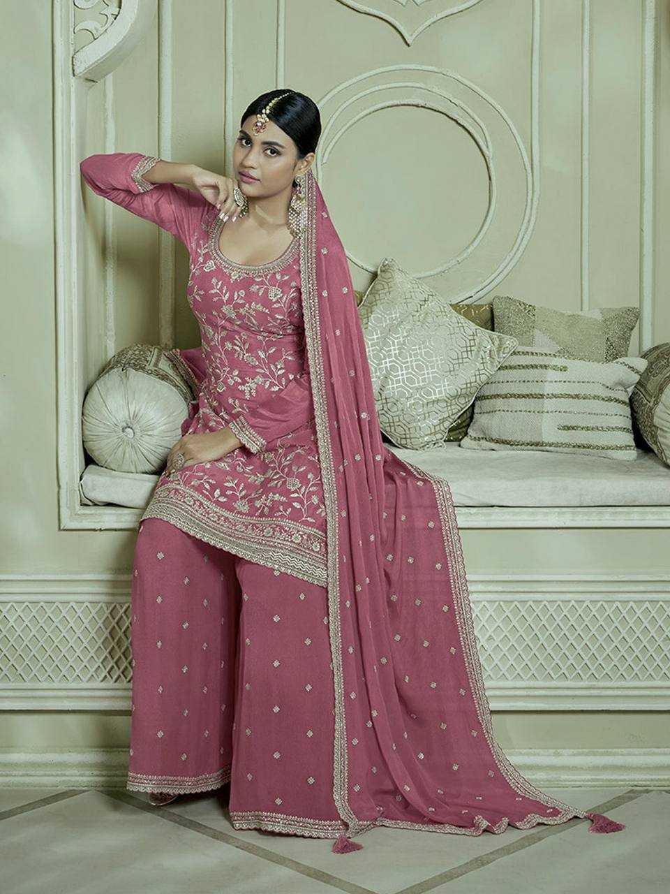 Chinon Silk Kesh157 1667 Suits & Dresses  Embroidery Palazzo Ladies Silk Ladies Paarty Wear Zari Work Suits